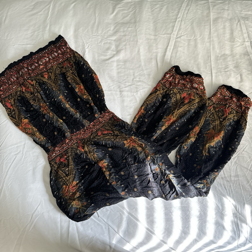 Boho print strapless romper